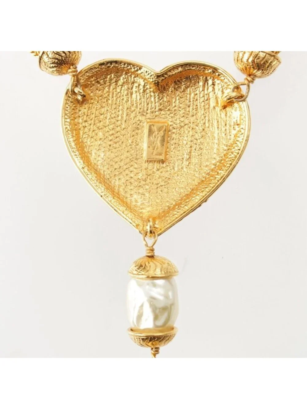 Saint Laurent Vintage Heart Fringe Pearl Necklace Gold